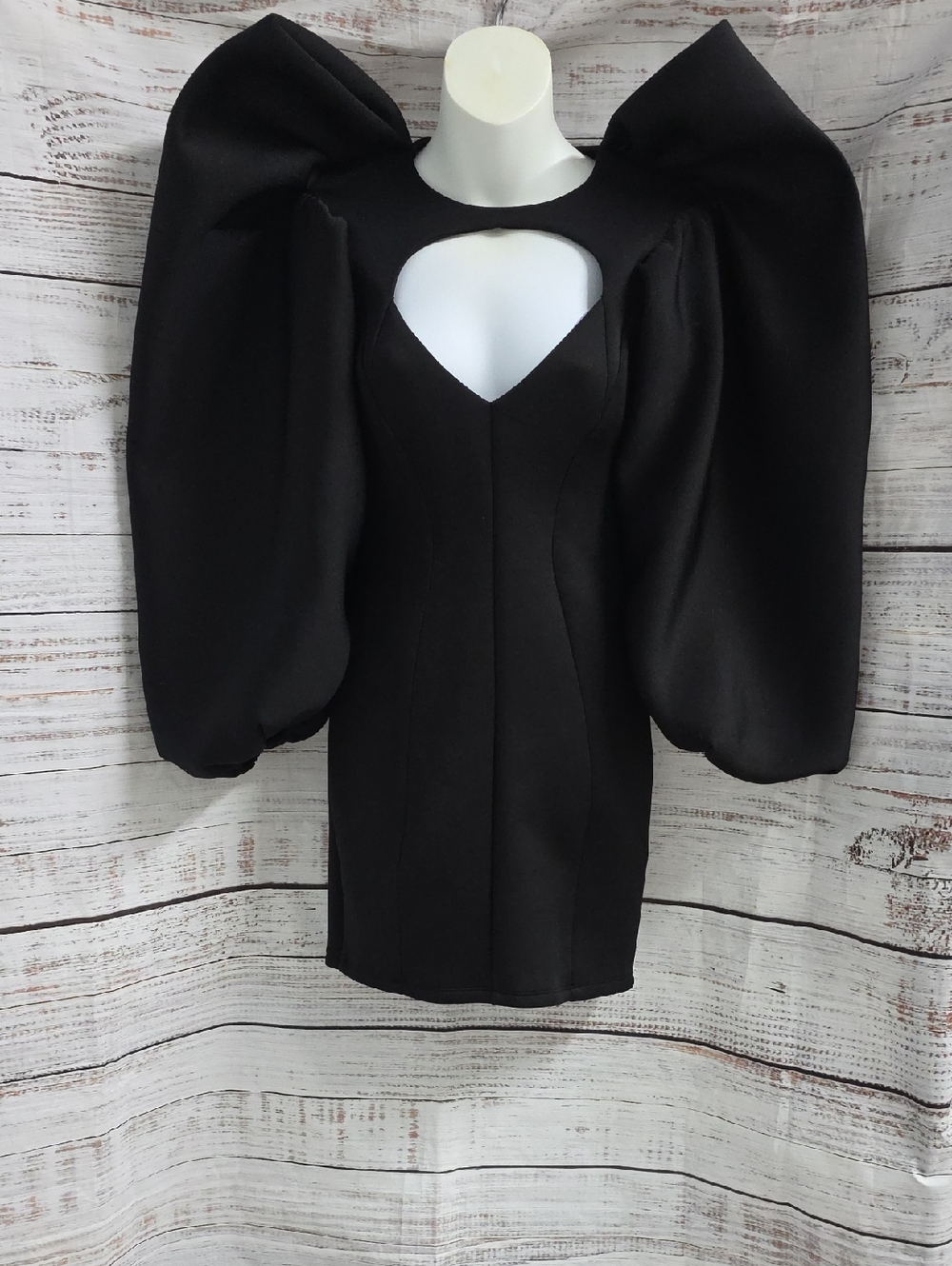 ASOS Black Puff-Sleeve Mini Dress with Heart Cutout